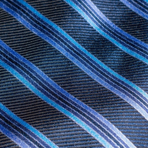 NWT Barbara Blank 100% Silk Tie Navy Blue Purple Multitrack Stripes USA - Picture 5 of 5